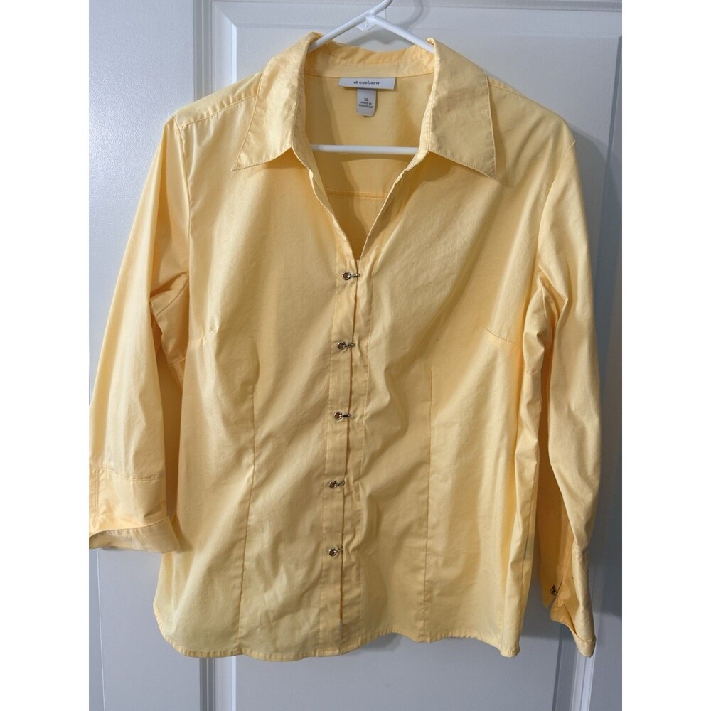 Dressbarn Women’s Blouse | Yellow | XL | 3/4 Sleeve | Hook n Eye Buttons |
